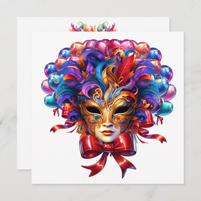 Convite Mardi Gras Mascarada (Frente/Verso)