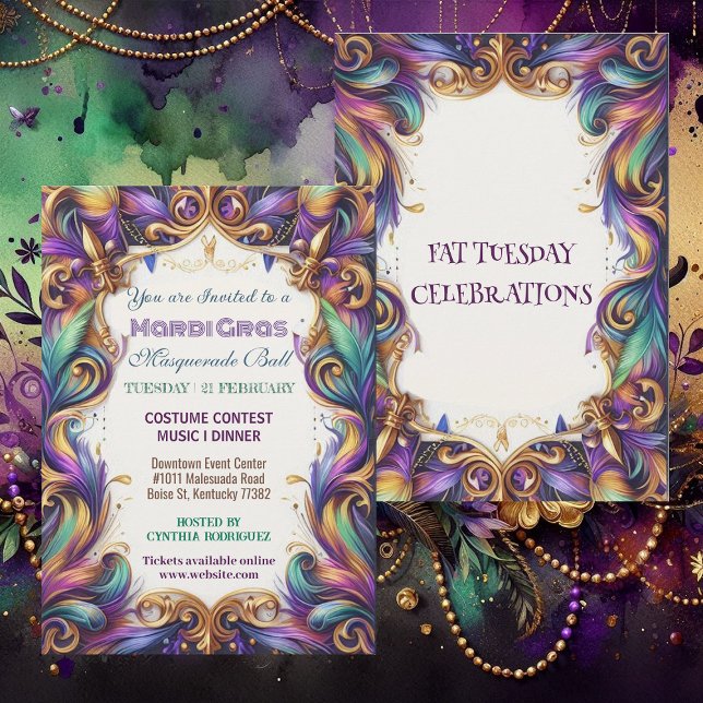 Convite Mardi Gras Mascarada Ball Fat Terça-feira Celebraç (Mardi Gras Masquerade Ball Fat Tuesday Celebration Invitation)