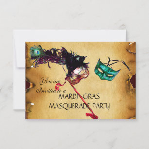 Convite MARDI GRAS MASCARADA PARTITY, pergaminho rsvp