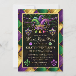 Convite Mardi Gras Mascarada Quinceanera