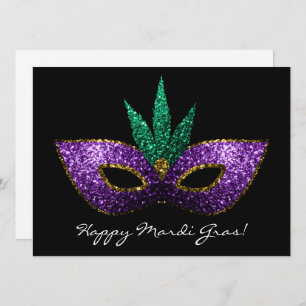 Convite Mardi Gras Mask Purple Green Sparkles Convidam