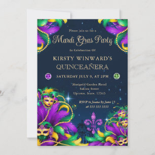 Convite Mardi Gras Masquerade Quinceanera