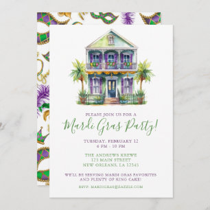 Convite Mardi Gras New Orleans House Party