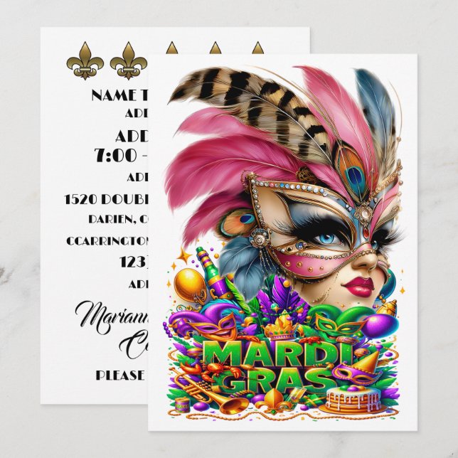Convite Mardi Gras - Party Invitation (Frente/Verso)