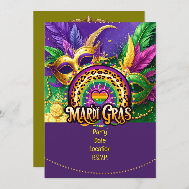 Convite Mardi Gras Party – Let the Good Times Roll (Frente/Verso)