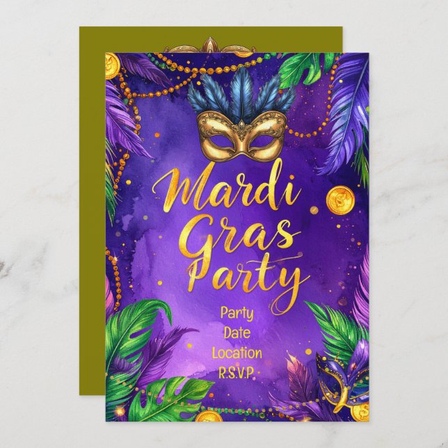 Convite Mardi Gras Party – Let the Good Times Roll (Frente/Verso)