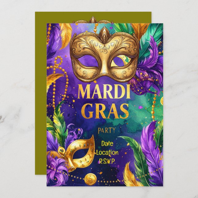 Convite Mardi Gras Party – Let the Good Times Roll (Frente/Verso)