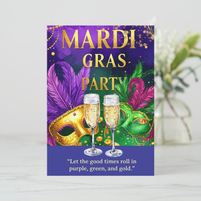 Convite Mardi Gras Party – Let the Good Times Roll  (Em pé/Frente)