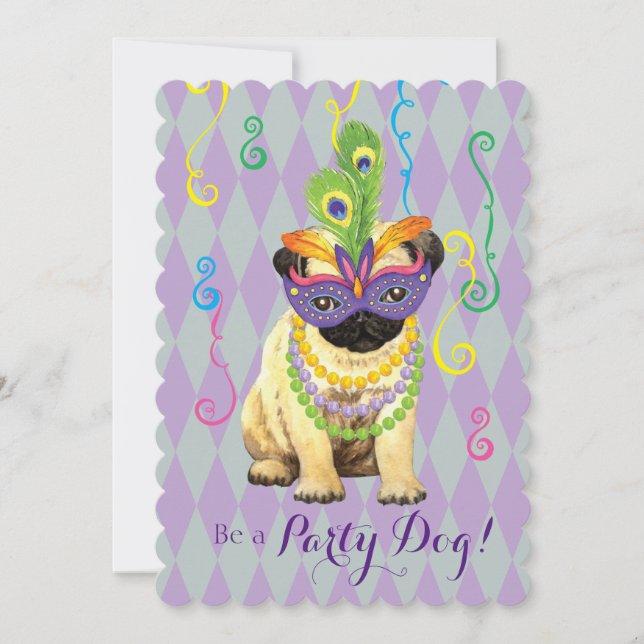 Convite Mardi Gras Pug (Frente)