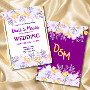 Convite Mardi Gras Roxo e Dourado   Suave Floral Roxo