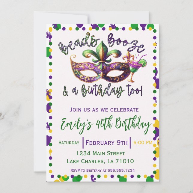 Convite Mardi Gras Themed Birthday (Frente)