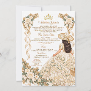 Convite Marfim 15 Anos Charra Menina Dourado Quinceañera F