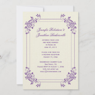 Convite Marfim Antigo com Redemoinhos Roxos Pós Casamento