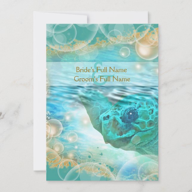 Convite Marfim azul de tartaruga de praia (Frente)