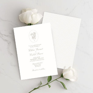 Convite Marfim Branco & Areia   Listras Florais Casamento 