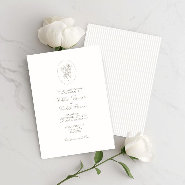 Convite Marfim Branco & Areia | Listras Florais Casamento  (Criador carregado)