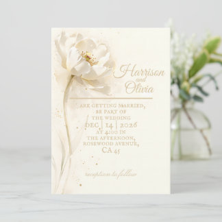 Convite Marfim Branco Floral Minimalista Luxo Elegante Cas