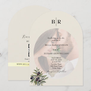 Convite Marfim Foto Monograma Casamento Arqueado Oliva