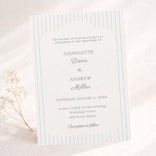 Convite Marfim Pinstriped azul elegante Casamento