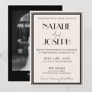 Convite Marfim Preto Clássico Retro Foto Casamento Dinheir