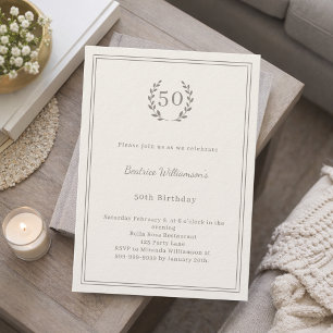 Convite Marfim taupe monogramado luxuoso aniversário elega