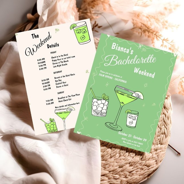 Convite Marg & Matrimony Bachelorette Weekend Itinerário (Criador carregado)