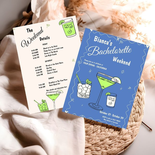 Convite Marg & Matrimony Bachelorette Weekend Itinerário (Criador carregado)