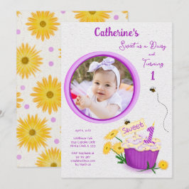 Convite Margarida Amarelo Roxo Primeiro Aniversário