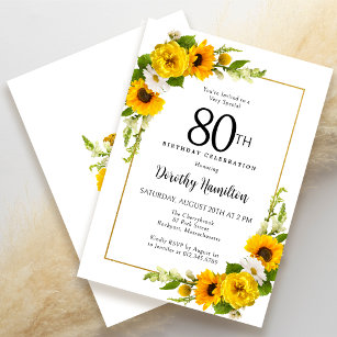 Convite Margarida Branca Amarela 80 Floral Aniversário
