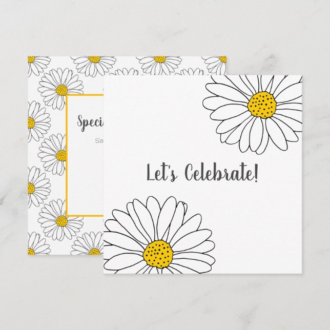 Convite Margarida Branca e Padrão de Margarida Branca (Frente/Verso)