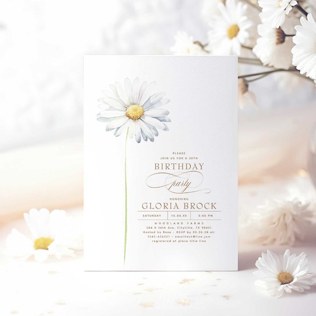 Convite Margarida Branca Flores Selvagens Ameaçadas de Ani (Daisies Wildflowers Birthday Invitations)