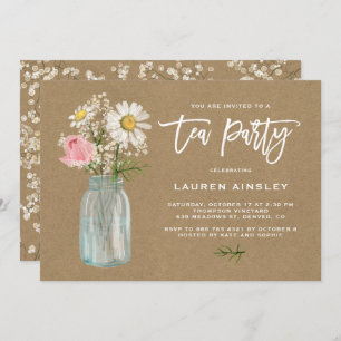 Convite Margarida Branca Russa no Partido Tea Mason Jar Kr