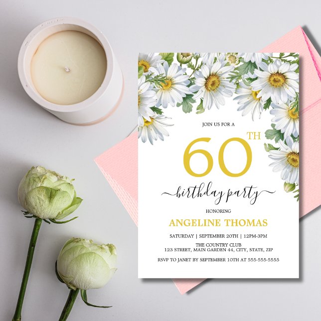 Convite Margarida Branca Rústica Ontem Botânico Floral (Criador carregado)