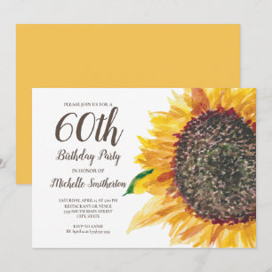 Convite Margarida Floral Aquarela Branco Aniversário de 60