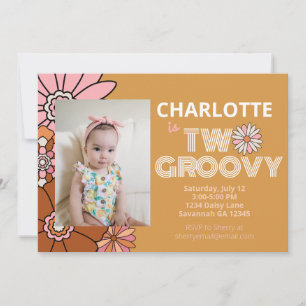 Convite Margarida Floral Retro Dois Groovy Aniversário