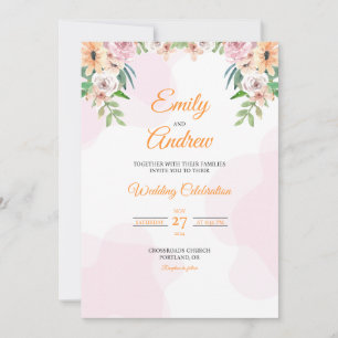 Convite Margarida Pastel Elegante Floral Casamento Aquarel