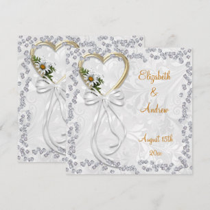 Convite Margarida romântica, diamantes & casamento branco