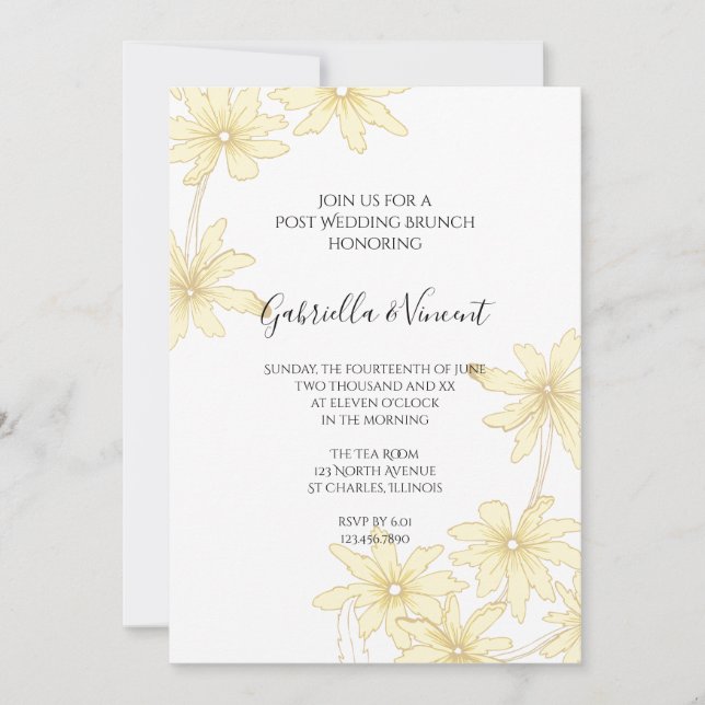 Convite Margaridas Amarelas Pálidas Brunch Pós-Casamento (Frente)