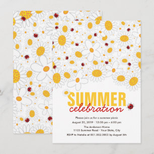 Convite Margaridas brancas e partido vermelho do verão do