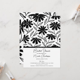 Convite Margaridas de Tinta Preta Chuveiro de Noiva Boho