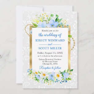 Convite Margaridas e Flores Azuis de Verão em Folha de Our