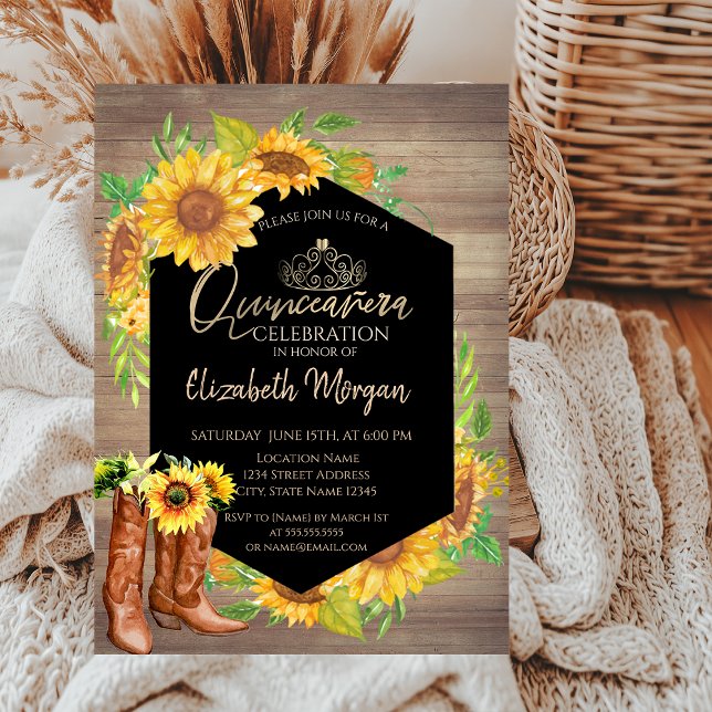 Convite Margaridas Rústicas em Madeira Quinceañera (Criador carregado)