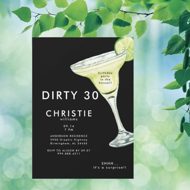 Convite Margarita 30 Surprise Black Festa de aniversário (Criador carregado)