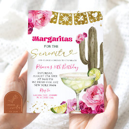 Convite Margarita Floral Fiesta do Cacto Mexicano Rosa Que