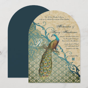Convite Margarita Havaiana Azul Damask de Pássaros Vintage