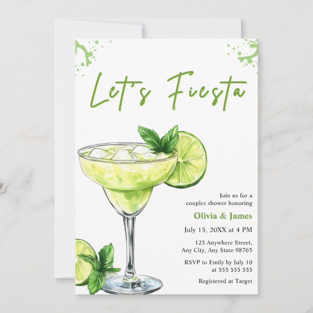 Convite Margarita Let's Fiesta Couples Bridal Shower (Frente)