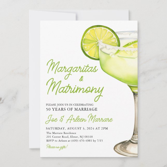 Convite Margarita Margs & Matrimony Cocktail Bachelorette (Frente)
