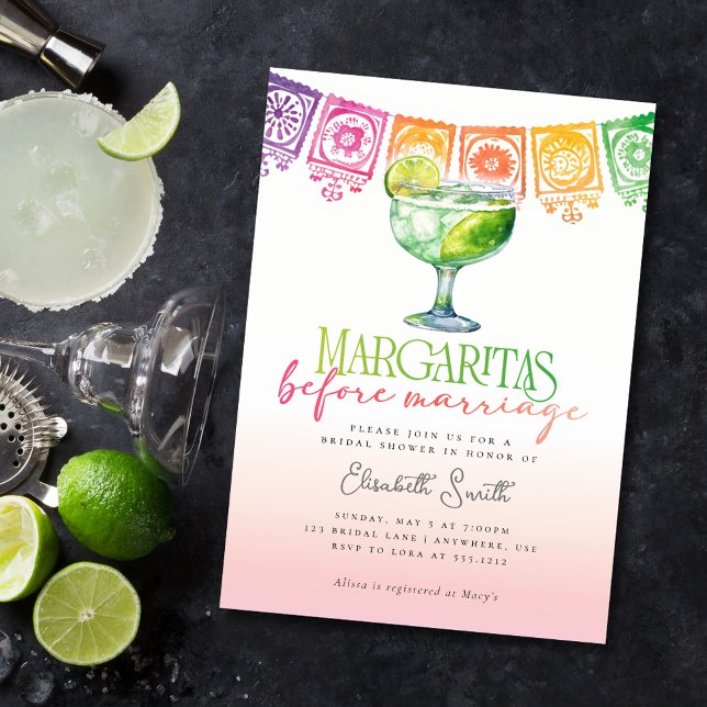 Convite Margaritas antes do Casamento Fiesta Chá de panela (Criador carregado)