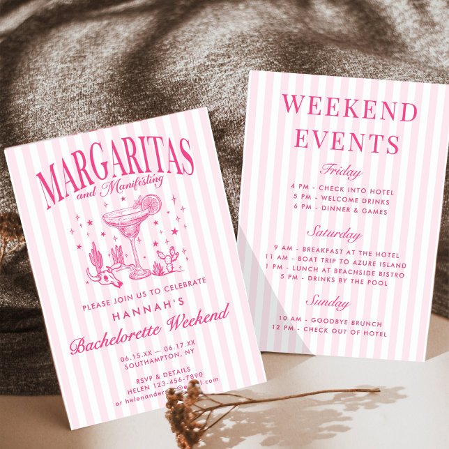 Convite Margaritas e Matrimônio Modernos Retrô Listrado Ba (Criador carregado)