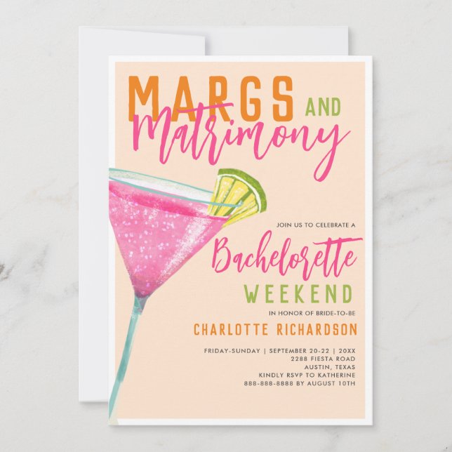 Convite Margaritas Margs & Matrimony Bachelorette Weekend (Frente)